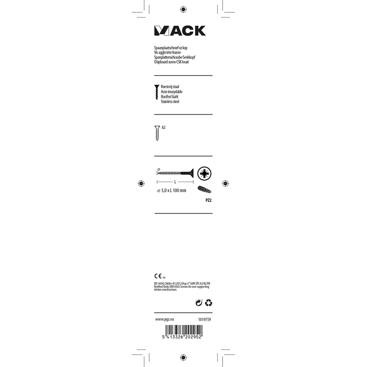 Mack 1019759 - tornillo aglomerado cabeza vz acero inoxidable 4 piezas 5,0 x100 mm | 5 piezas