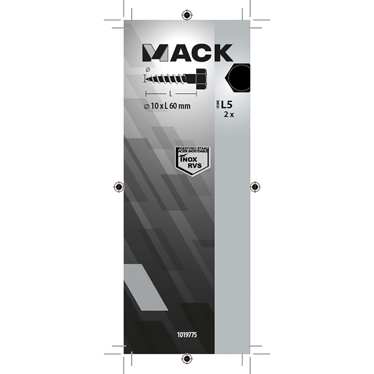 Mack 1019775 - perno roscado para madera acero inoxidable 2uds 10 x 60 mm | 10 piezas
