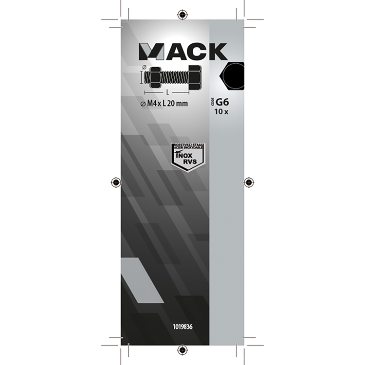 Mack 1019836 - perno grifo + tuerca acero inoxidable 10 piezas m4x20 | 10 piezas
