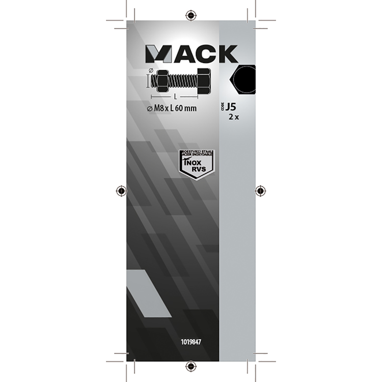 Mack 1019847 - perno grifo + tuerca acero inoxidable 2 piezas m8x60 | 10 piezas