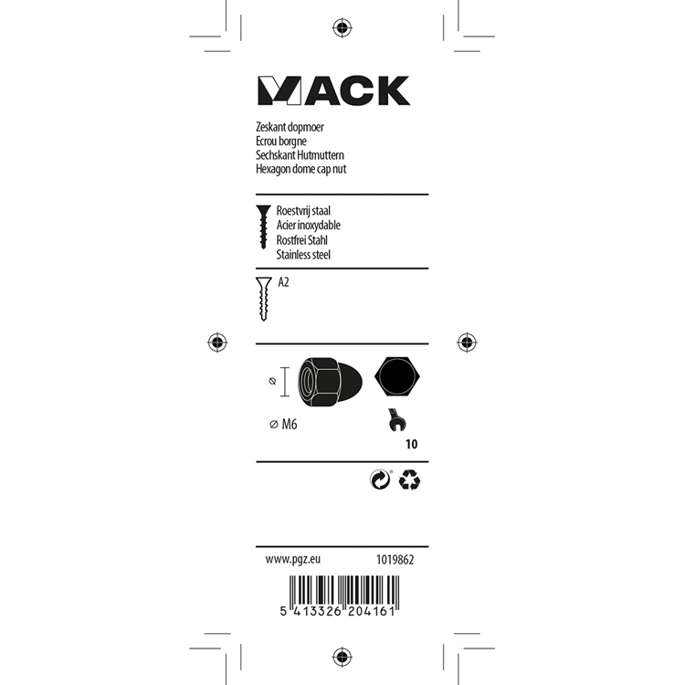 Mack 1019862 - tuerca ciega hexagonal acero inoxidable a2 4uds m6 | 10 piezas