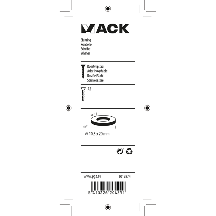 Mack 1019874 - arandela acero inoxidable a2 9 piezas m10 | 10 piezas