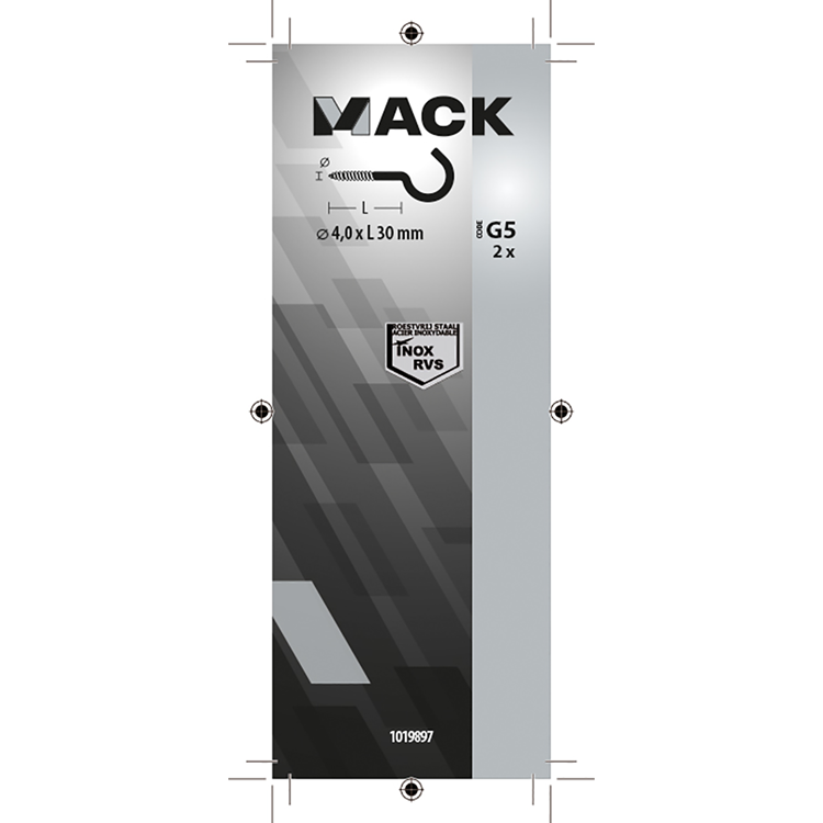 Mack 1019897 - gancho de tornillo acero inoxidable 2 piezas 4,0x30 mm | 10 piezas