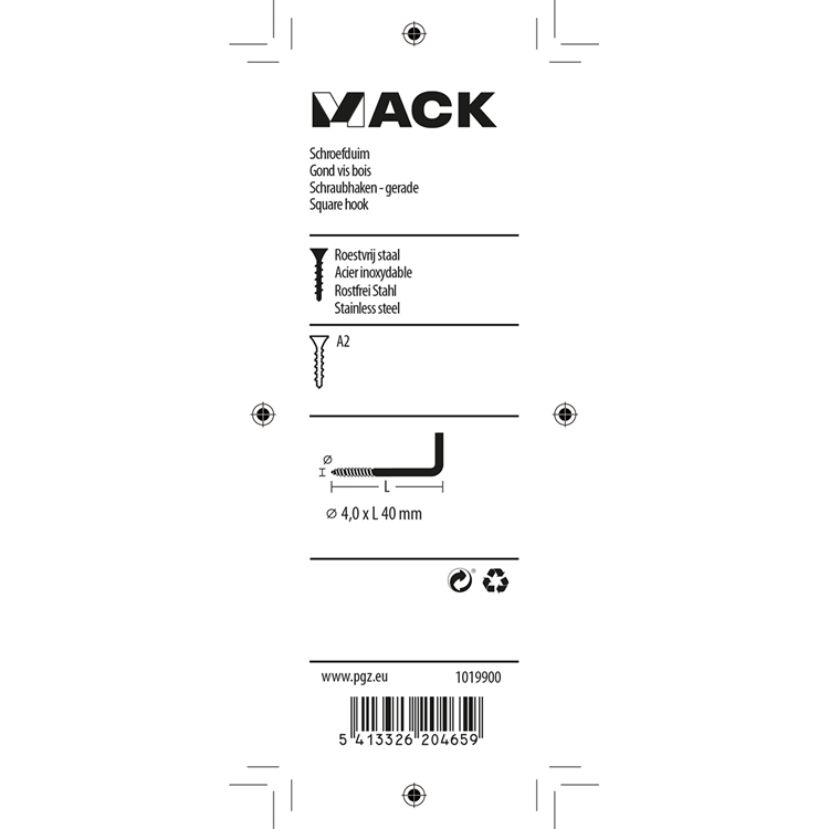 Mack 1019900 - tornillo pulgar acero inoxidable 3 piezas 4,0x40 mm | 10 piezas
