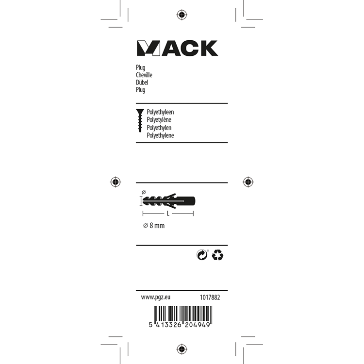 Mack 1017882 - tapón polietileno 15 piezas 8 mm | 5 piezas
