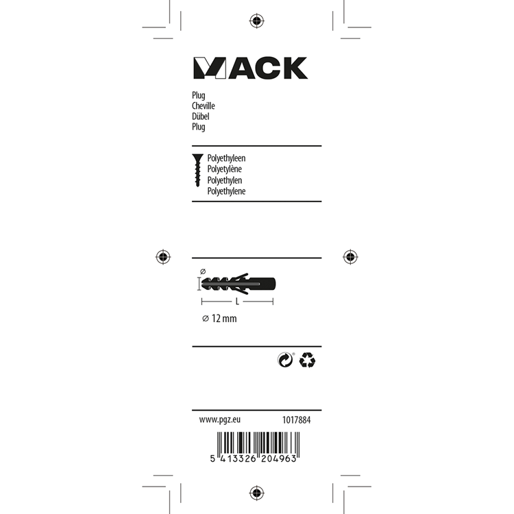 Mack 1017884 - tapón polietileno 6 piezas 12 mm | 5 piezas
