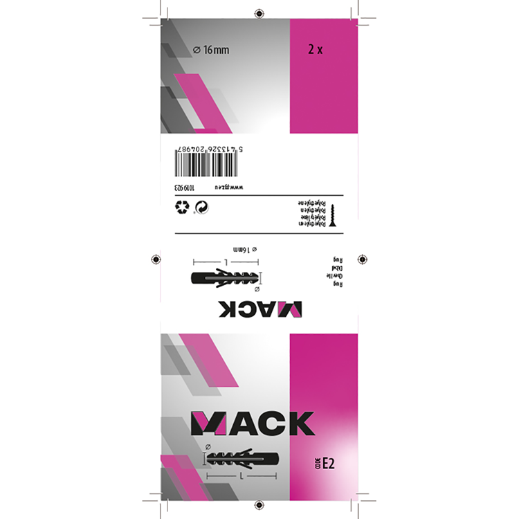 Mack 1019923 - tapón polietileno 2 piezas 16mm | 5 piezas