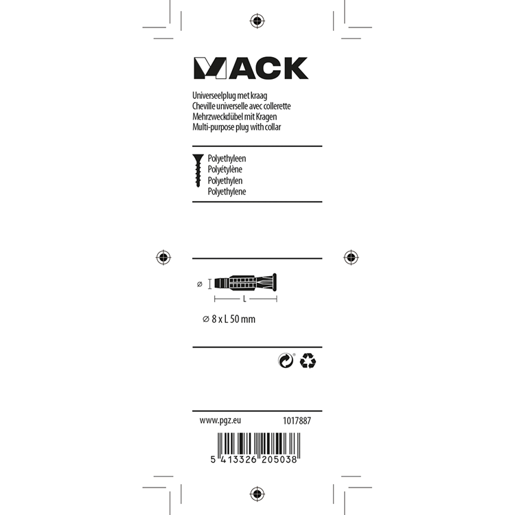 Mack 1017887 - enchufe universal con collar de polietileno.12uds 8 x 50 mm | 5 piezas