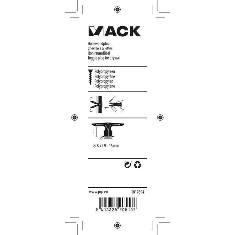 Mack 1017894 - taco hueco nylon 4uds tb | 10 piezas