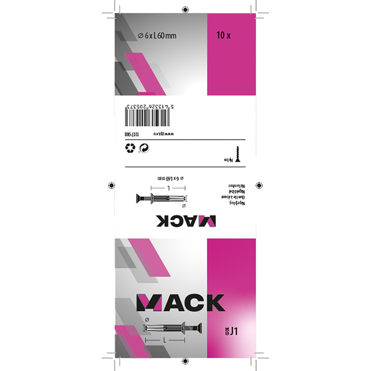 Mack 1017908 - taco clavo de nylon poliamida 10 piezas 6 x 60 mm | 5 piezas