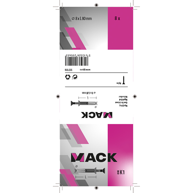 Mack 1017910 - taco clavo de nylon poliamida 8 piezas 8 x 80 mm | 5 piezas