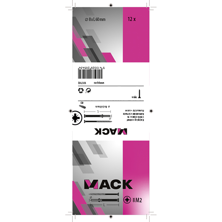 Mack 1017912 - taco marco con tornillo poliamida 12 piezas 8 x 60 mm | 5 piezas
