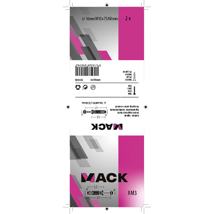 Mack 1019949 - perno de cuña perno de 6 lados galvanizado 2 piezas m10 x 75 mm | 5 piezas
