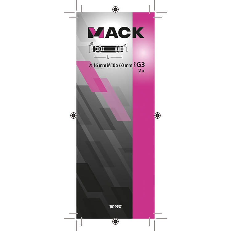 Mack 1019957 - manguito de perno cuña galvanizado 2 piezas m10 x 60 mm | 5 piezas