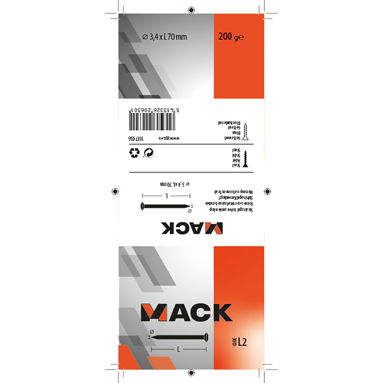 Mack 1017936 - clavo de acero bvk acero pavonado 200 gr 3,4 x 70 mm | 5 piezas
