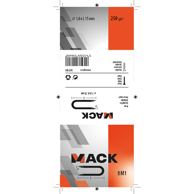 Mack 1017951 - grapa acero galvanizado 250 gr 1,8 x 15 mm | 5 piezas