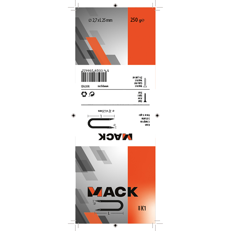 Mack 1017953 - grapa acero galvanizado 250 gr 2,7 x 25 mm | 5 piezas