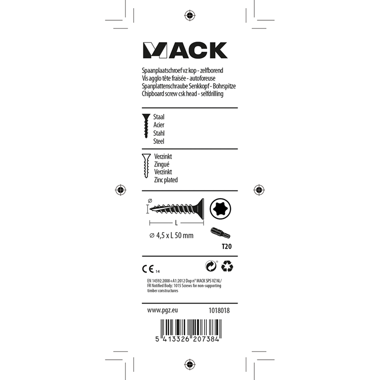 Mack 1018018 - spainplschr.vzkop-automontaje chapado en amarillo 28 piezas 4,5 x 50 mm | 5 piezas
