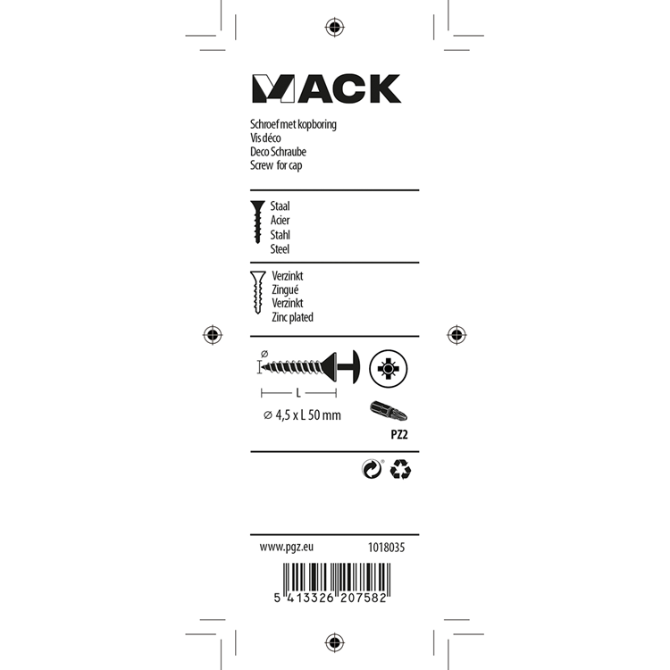 Mack 1018035 - tornillo con cabeza, acero galvanizado. 24 piezas 4,5 x 50 mm | 5 piezas