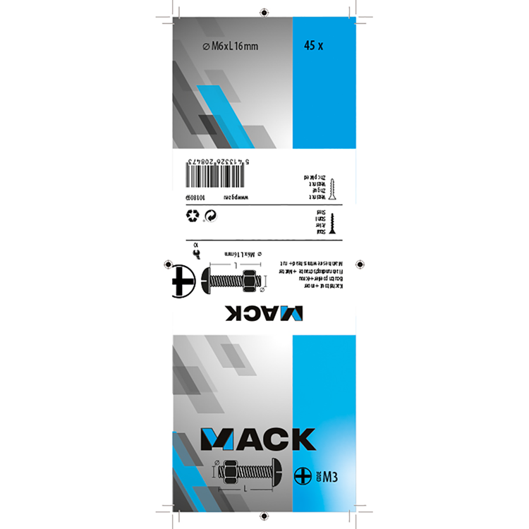 Mack 1018099 - perno calentador + tuerca acero galvanizado 45 piezas m6 x 16 mm | 5 piezas