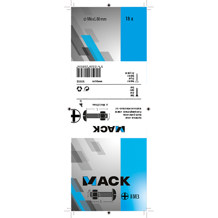 Mack 1018105 - perno calentador + tuerca acero galvanizado 18 piezas m6 x 80 mm | 5 piezas