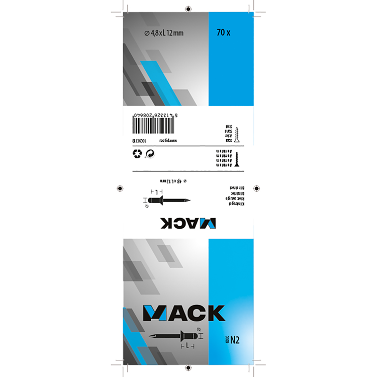 Mack 1020318 - 70 grapas ciegas aluminio 4.8x12mm | 5 piezas