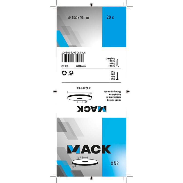 Mack 1018132 - arandela de carrocería galvanizada20 piezas 13,0 x 40 mm | 5 piezas