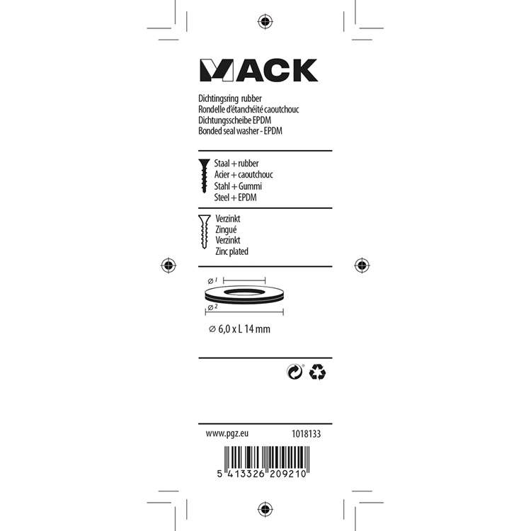 Mack 1018133 - anillo de sellado de goma galvanizado 50 piezas 6,0 x 14 mm | 5 piezas