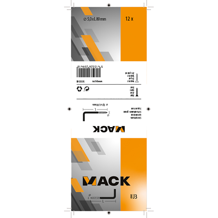 Mack 1018148 - tornillo pulgar acero galvanizado 12 piezas 5,0 x 80 mm | 5 piezas