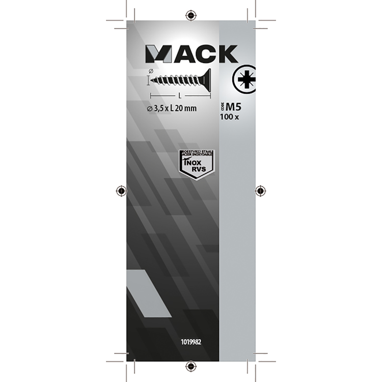Mack 1019982 - tornillo aglomerado cabeza vz acero inoxidable 100 uds 3,5 x 20 mm | 5 piezas