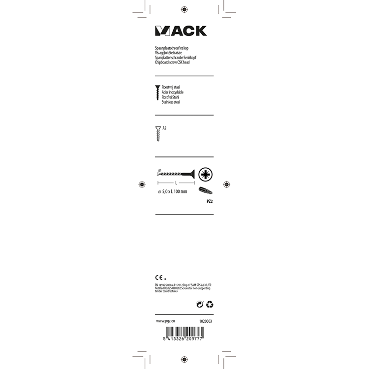 Mack 1020003 - tornillo aglomerado cabeza vz acero inoxidable 12 piezas 5,0 x100 mm | 5 piezas