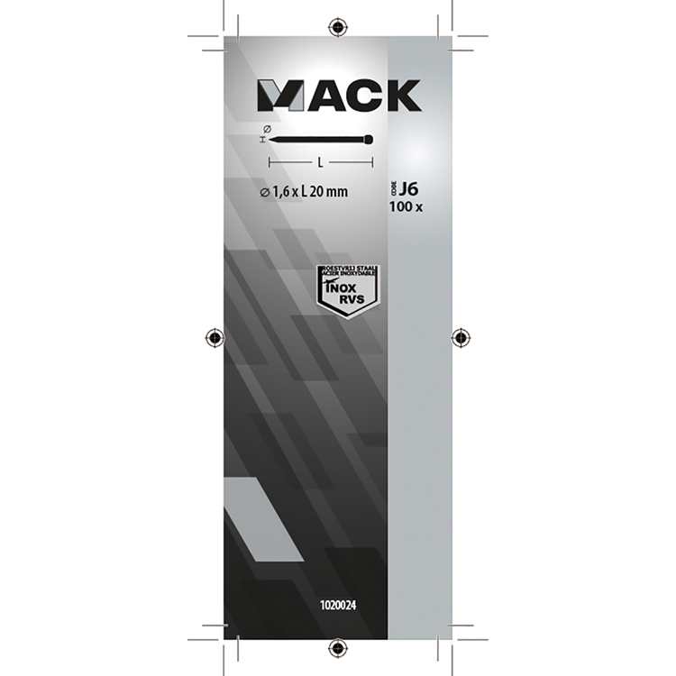 Mack 1020024 - clavo cabeza redonda acero inoxidable A2 100 uds 1,6 x 20 mm | 5 piezas