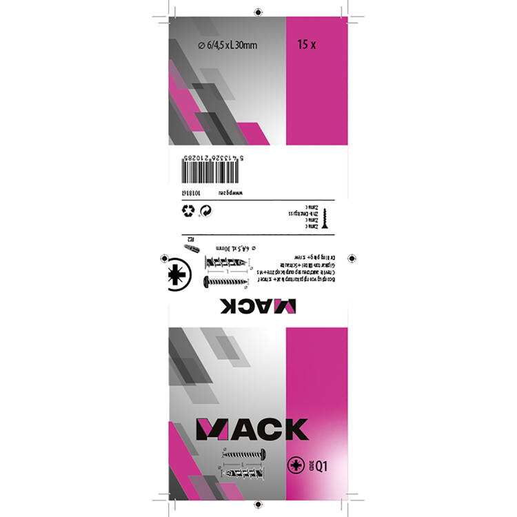 Mack 1018161 - taco para placas de yeso + tornillo. zamac 15uds 6 x 38 mm | 5 piezas
