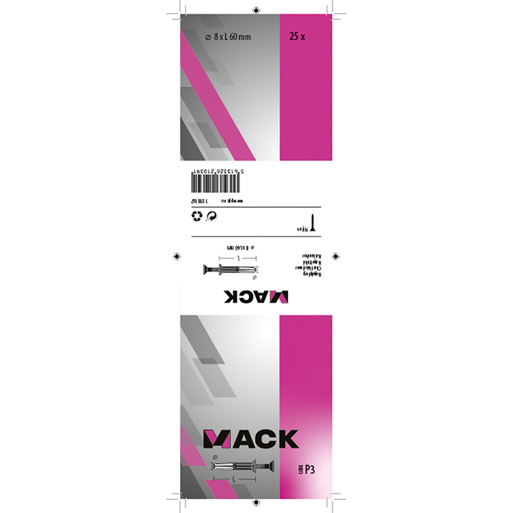 Mack 1018167 - taco clavo de nylon poliamida 25 piezas 8 x 60 mm | 3 piezas
