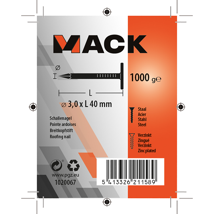 Mack 1020067 - clavo de esquisto galvanizado 1000 gr 3,0 x 40 mm | 10 piezas