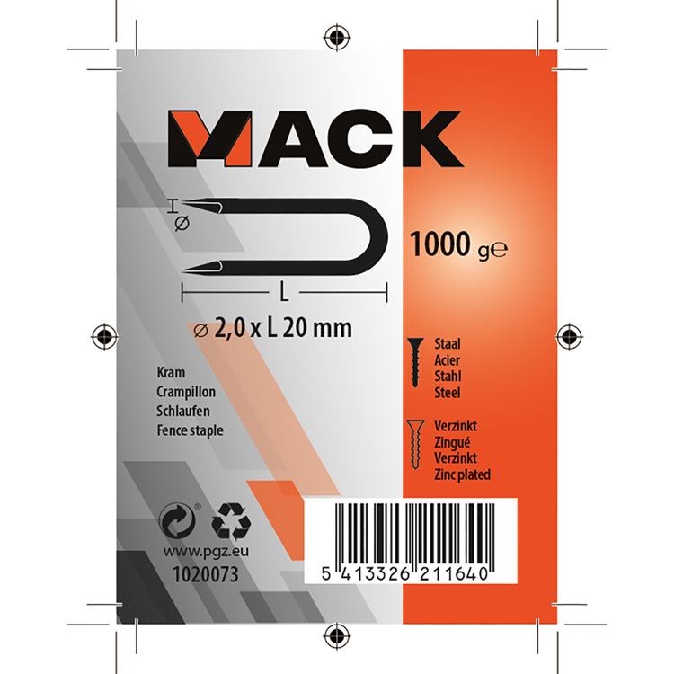 Mack 1020073 - grapa galvanizada 1000 gr 2,0 x 20 mm | 10 piezas