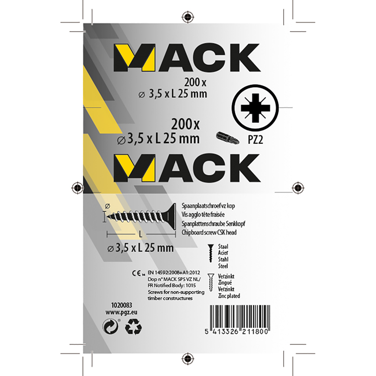 Mack 1020083 - tornillo para aglomerado con cabeza amarilla con 200 piezas 3,5 x 25 mm | 5 piezas