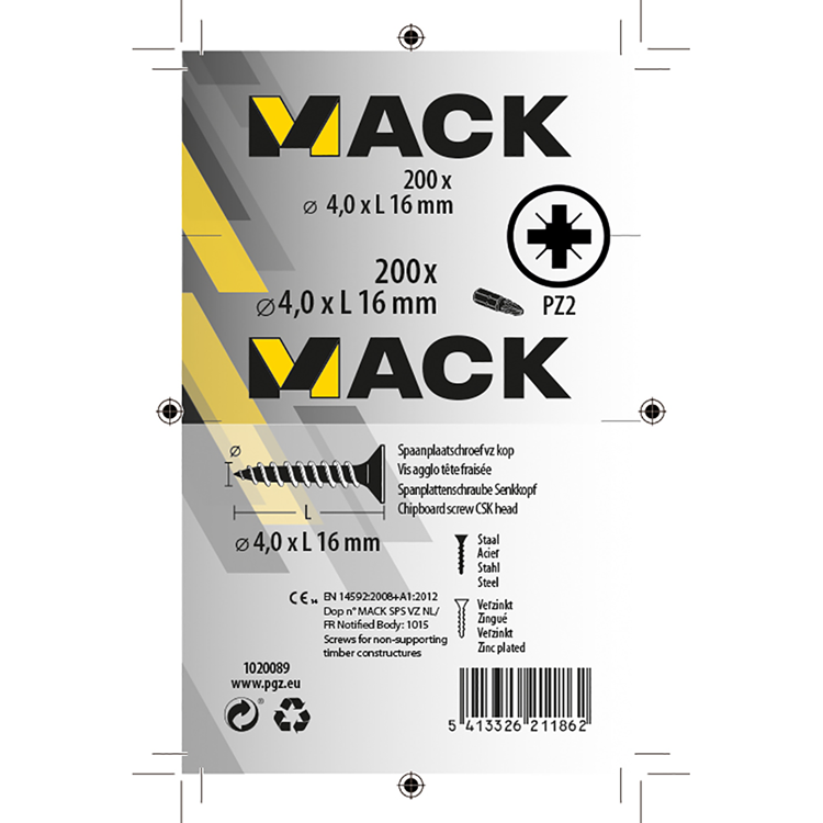 Mack 1020089 - tornillo para aglomerado con cabeza amarilla con 200 piezas 4,0 x 16 mm | 5 piezas