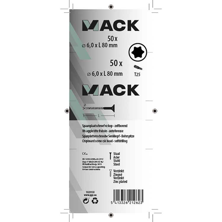 Mack 1020158 - tornillo para aglomerado vz kp-autoblocantegvz 50 piezas 6,0 x 80 mm | 5 piezas