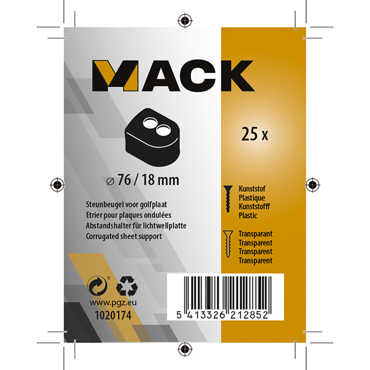 Mack 1020174 - soporte para chapa ondulada 25 uds 76 18 | 5 piezas