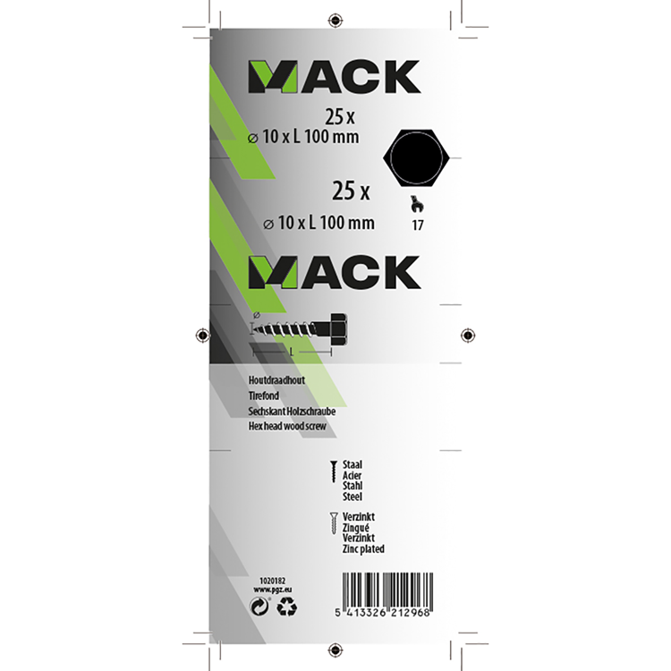 Mack 1020182 - perno roscado para madera galvanizado 25 piezas 10 x 100 mm | 3 piezas