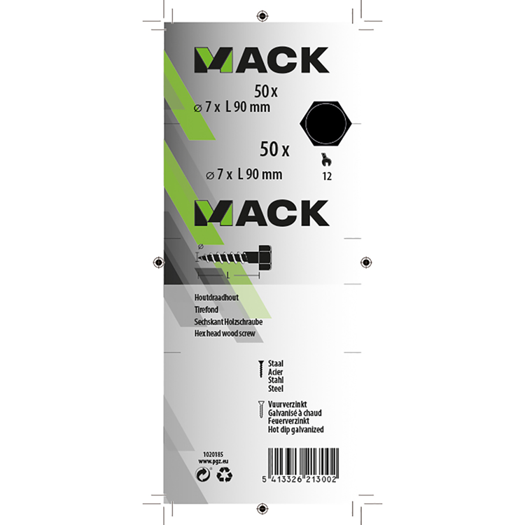 Mack 1020185 - perno roscado para madera galvanizado en caliente 50 piezas 7 x 90 mm | 2 piezas