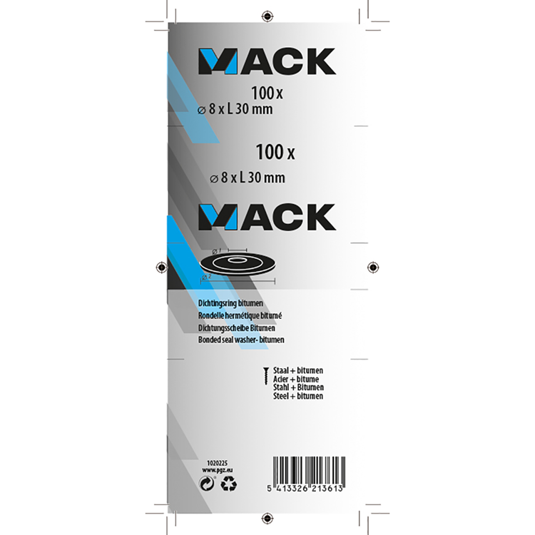 Mack 1020225 - anillo de sellado bituminoso galvanizado 100 piezas 8,0 x 30 mm | 5 piezas