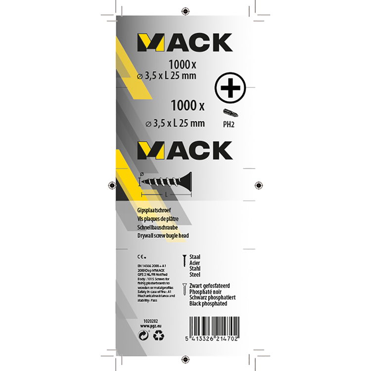 Mack 1020282 - Tornillo para placas de yeso fosfatado negro. 1000 piezas 3,5 x 25 mm | 2 piezas