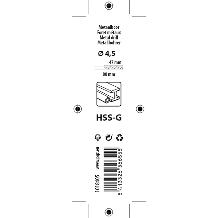 Mack 1018405 - taladro para metal hss g din 338 ø 4,5 x 80 mm | 5 piezas
