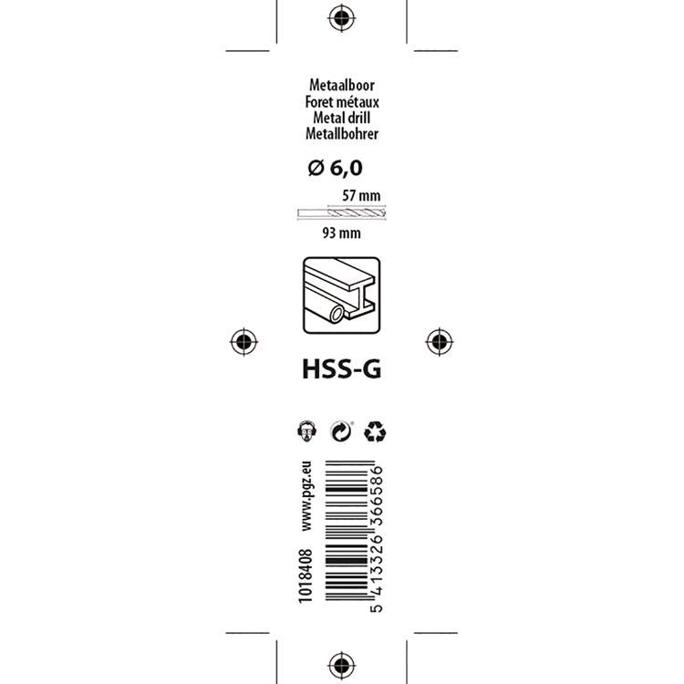 Mack 1018408 - taladro para metal hss g din 338 ø 6,0 x 93 mm | 5 piezas