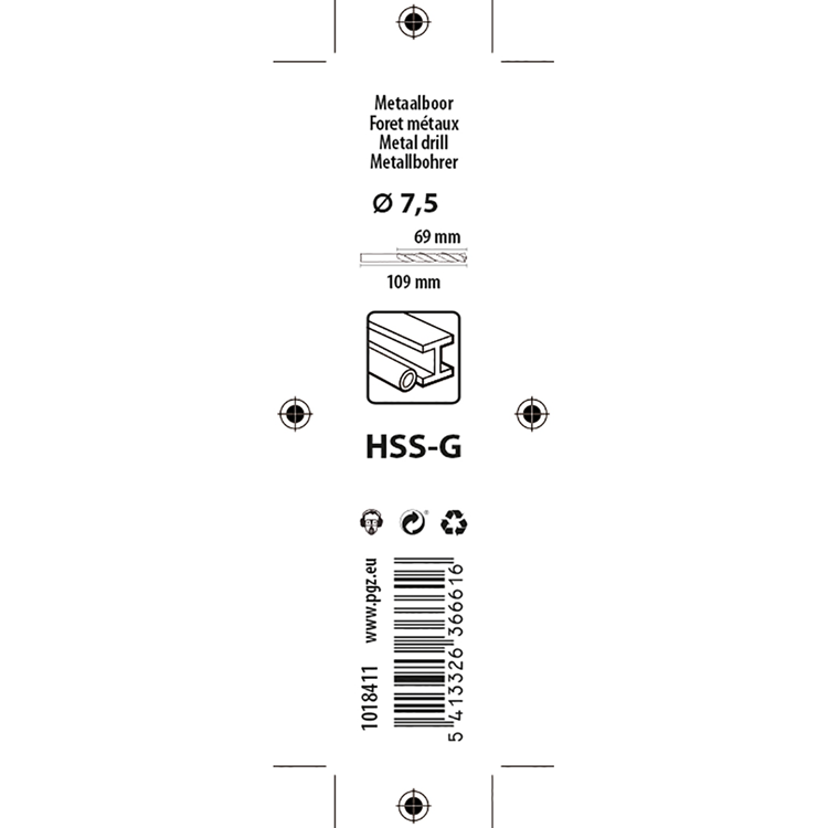 Mack 1018411 - taladro para metal hss g din 338 ø 7,5 x 109 mm | 5 piezas