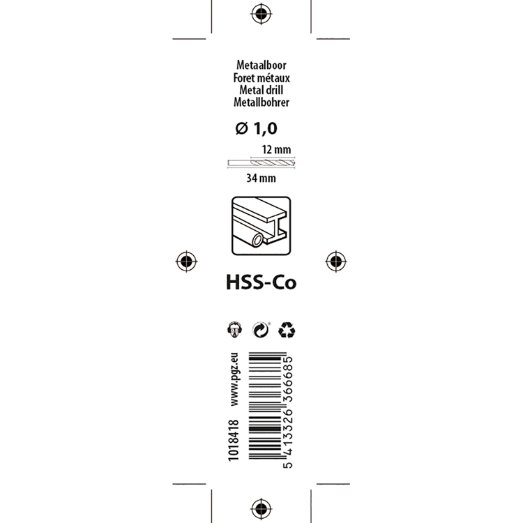 Mack 1018418 - taladro metal hss co5% din 338 ø 1,0 x 34 mm 2 uds | 5 piezas