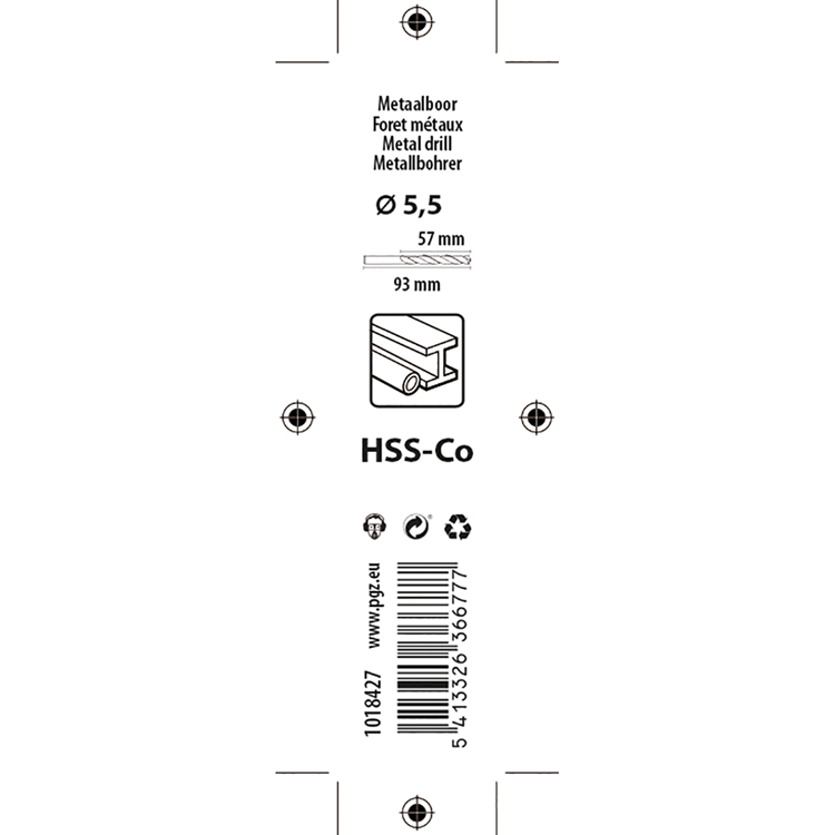 Mack 1018427 - taladro metal hss co5% din 338 ø 5,5 x 93 mm | 5 piezas