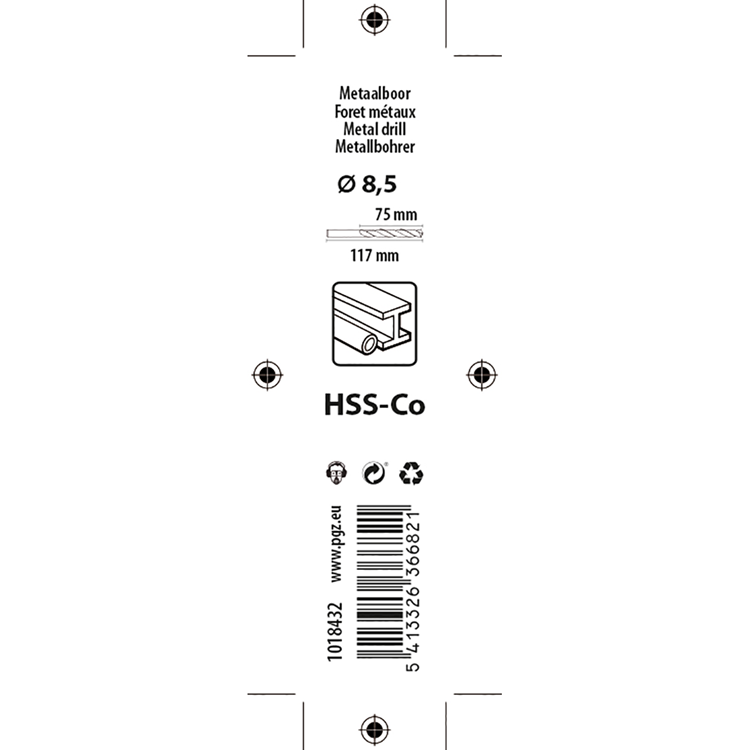 Mack 1018432 - taladro metal hss co5% din 338 ø 8,5 x 117 mm | 5 piezas
